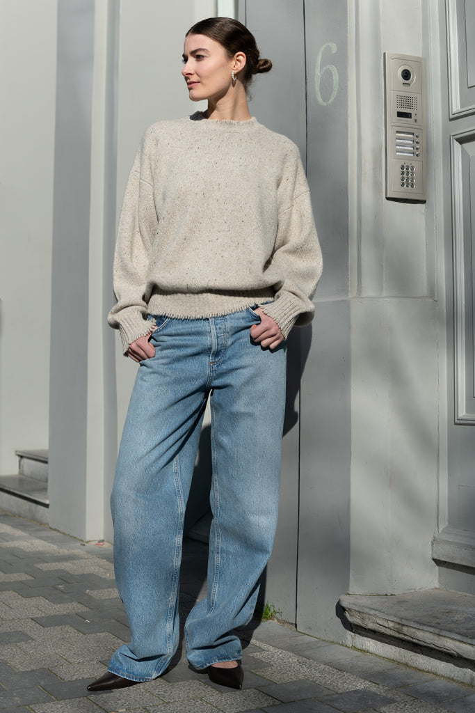 The Crewneck Sweater by 6397 is a relaxed sweater in&nbsp;an almost silk-like soft speckled wool