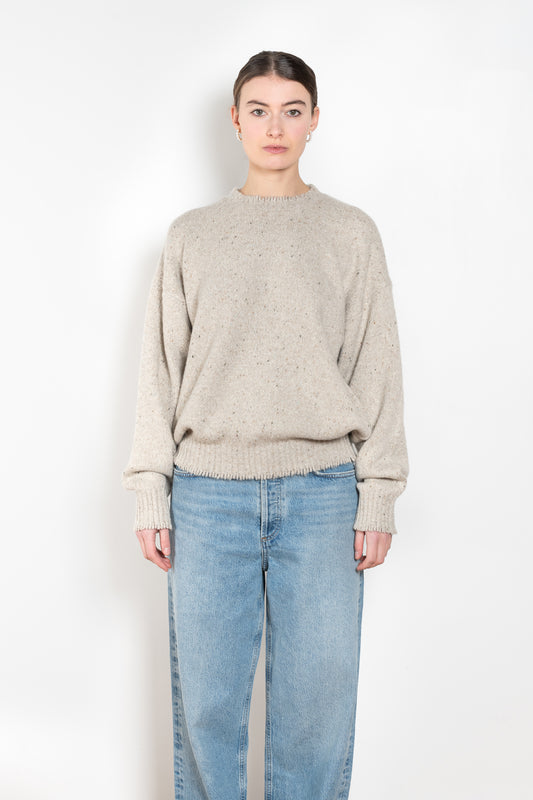 The Crewneck Sweater by 6397 is a relaxed sweater in an almost silk-like soft speckled wool