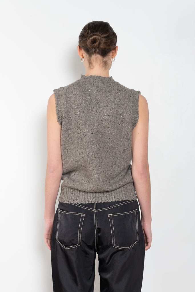 The High V-Vest by 6397 is a sleeveless vest in an almost silk-like soft speckled wool