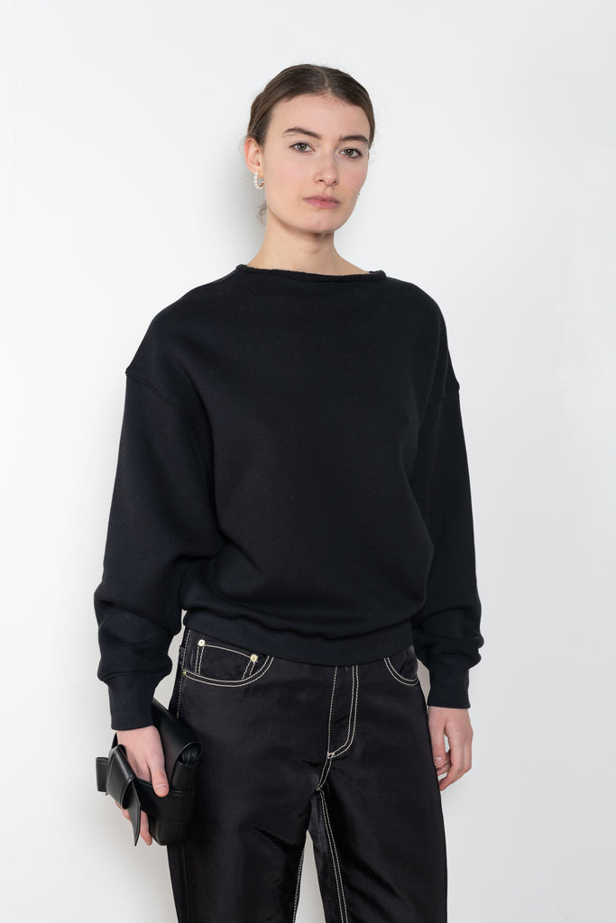 The Rolled Neck Sweatshirt by 6397 is an extremely cozy Japanese cotton/wool blend fleece sweater with a rolled neck mock neck style