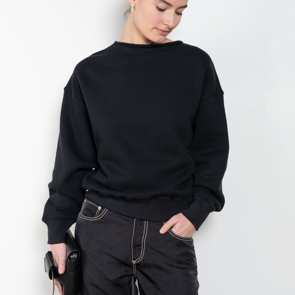 The Rolled Neck Sweatshirt by 6397 is an extremely cozy Japanese cotton/wool blend fleece sweater with a rolled neck mock neck style