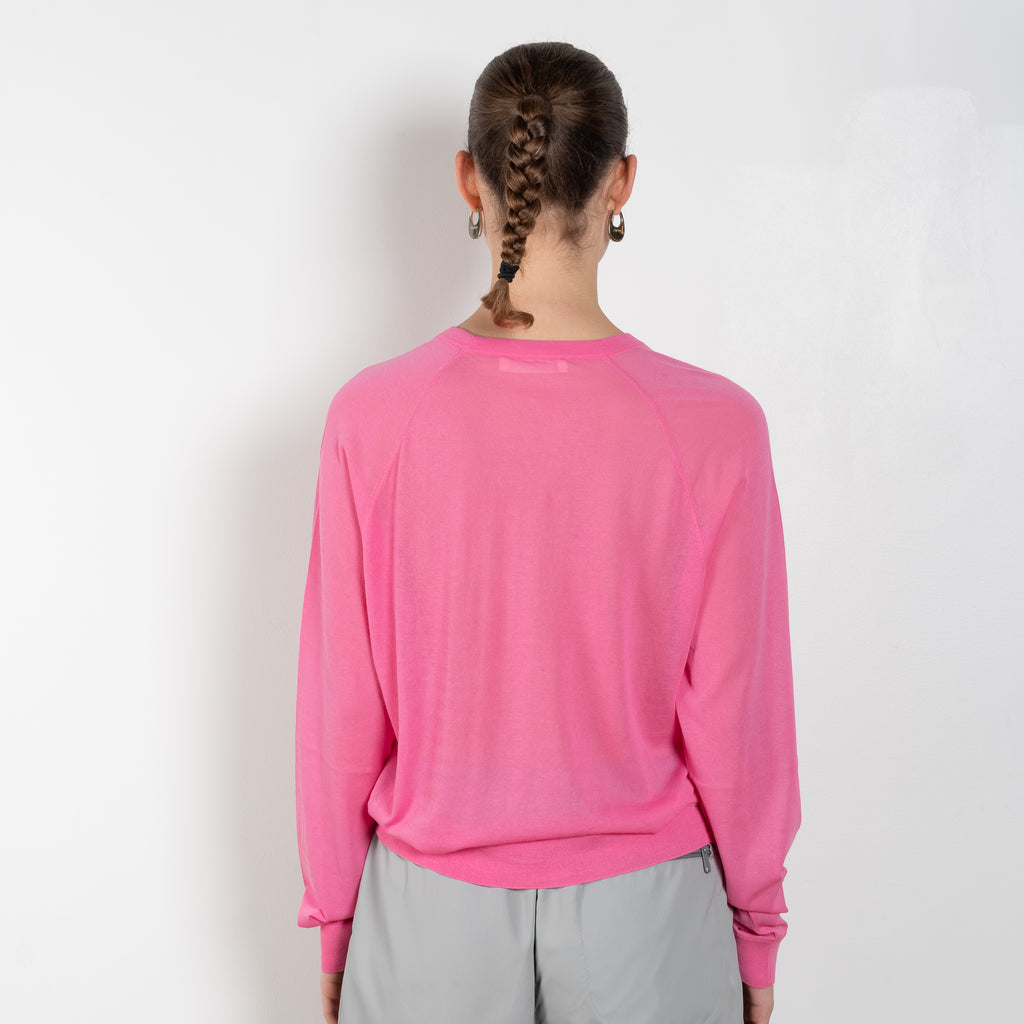 The Sheer Crew by 6397 is a bubblegum loose top in a fine sheer knit