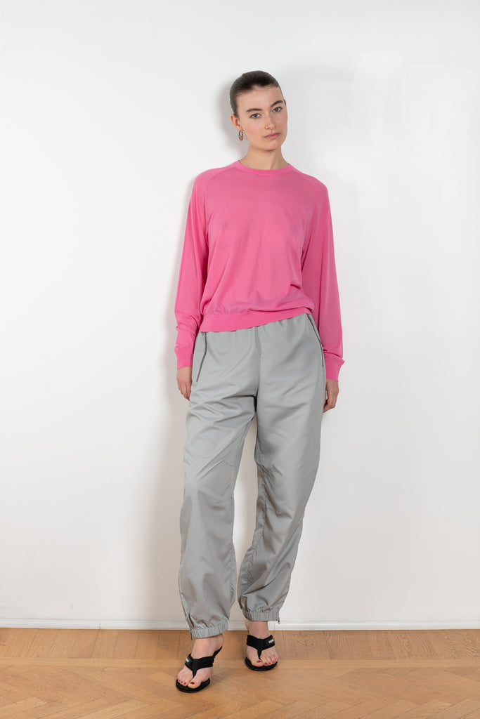 The Sheer Crew by 6397 is a bubblegum loose top in a fine sheer knit