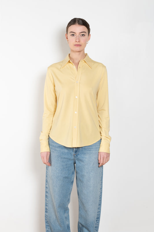 The Slim Buttondown Shirt by 6397 is a fitted shirt in a soft jersey fabric with a pointed collar