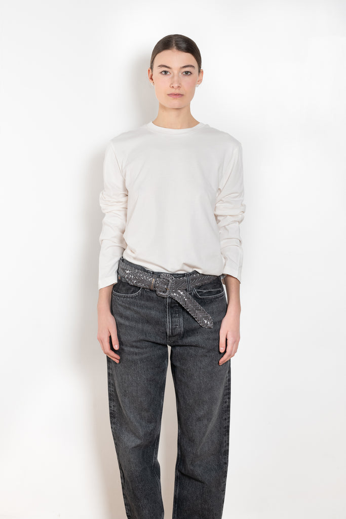 The Runa Tee by Agolde is a structured long sleeved cotton tee with dropped shoulders