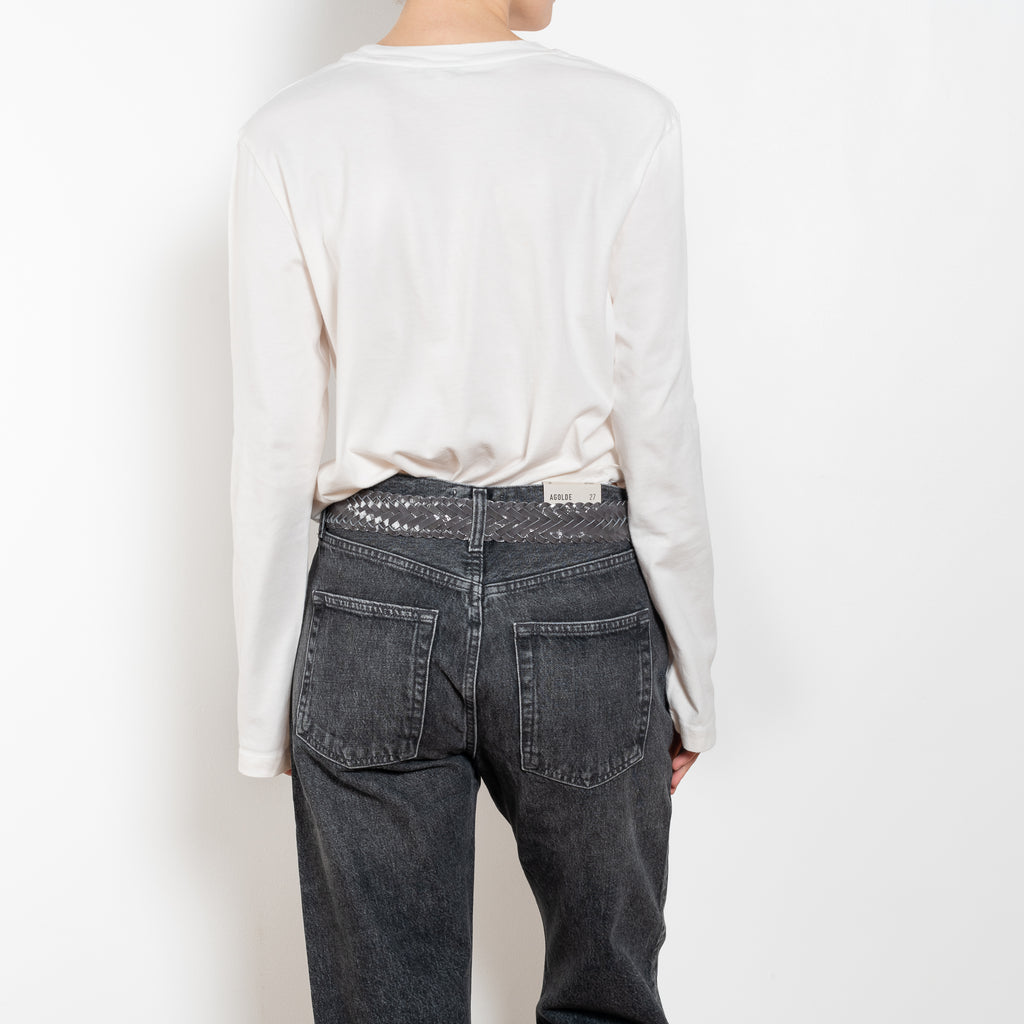 The Runa Tee by Agolde is a structured long sleeved cotton tee with dropped shoulders