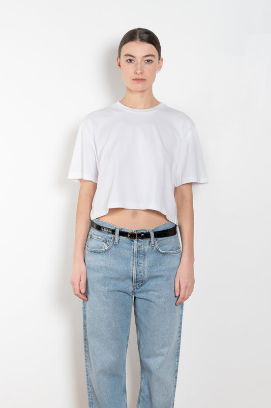 The Anya Tee by Agolde features an easy boxy fit, a slightly cropped body hitting right at the waist