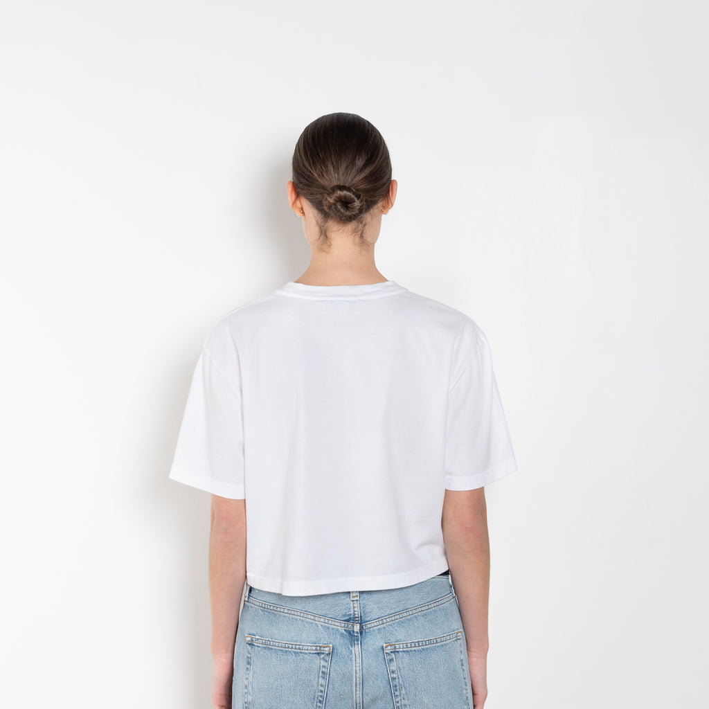 The Anya Tee by Agolde features an easy boxy fit, a slightly cropped body hitting right at the waist