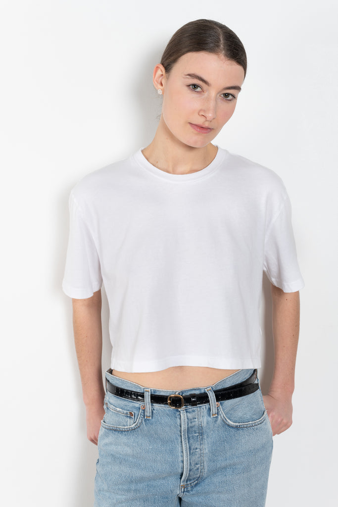 The Anya Tee by Agolde features an easy boxy fit, a slightly cropped body hitting right at the waist