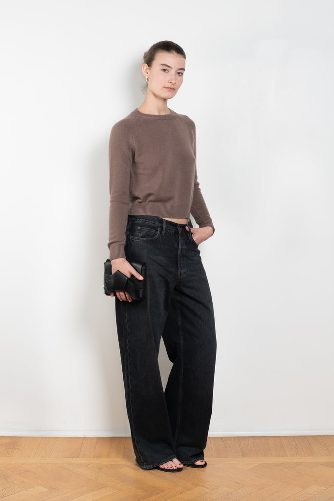 The Mini Mila sweater by Alexandra Golovanoff is a signature round neck sweater with a shorter cut for a fitted look