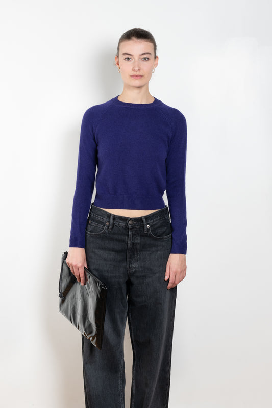 The Mini Mila Sweater by Alexandra Golovanoff is a signature round neck sweater with a shorter cut for a fitted look