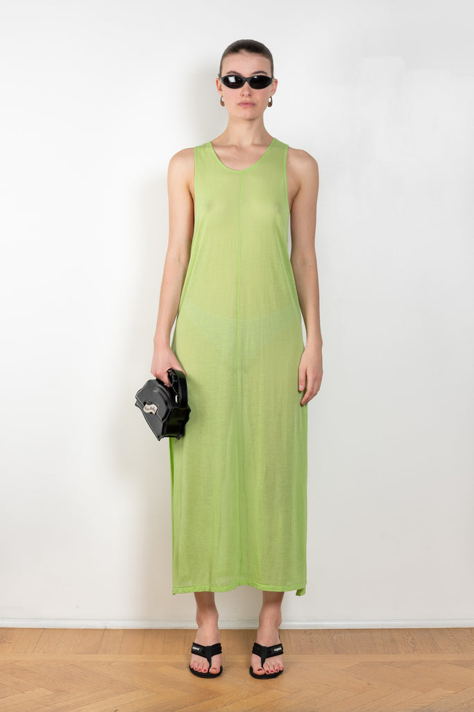  The Gauze Dress by Auralee is a ultra fine summer dress in a lime green sheer cotton jersey 
