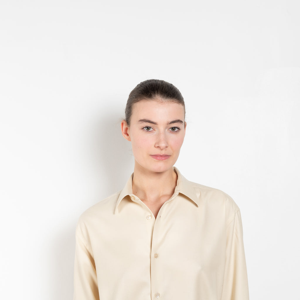 The Light Wool Shirt by Auralee is a loose button up shirt in a soft wool