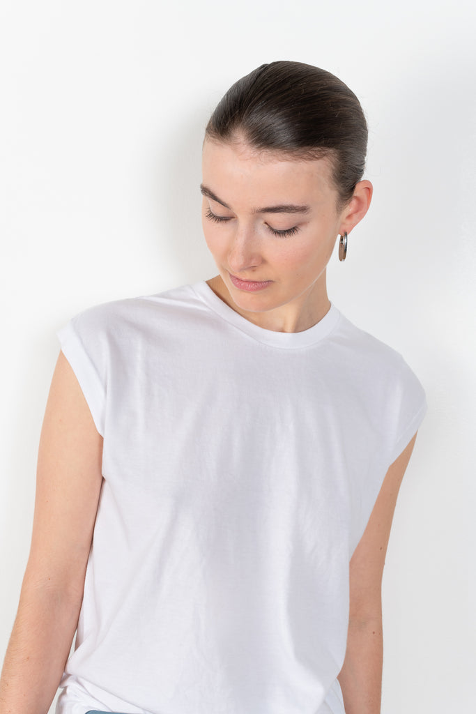 &nbsp;The Crewneck Tee by Auralee is a sleeveless&nbsp; Tshirt with a crewneck in a high quality cotton