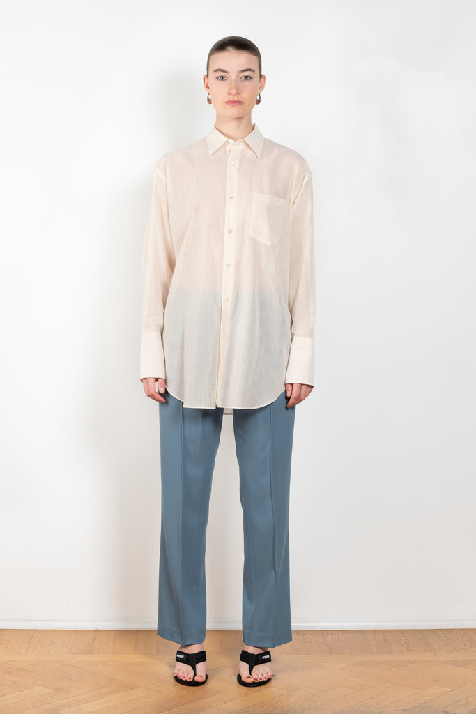 The Stripe Shirt by Auralee is a very fine and lightweight shirt with stripes in a sheer cottonvoile