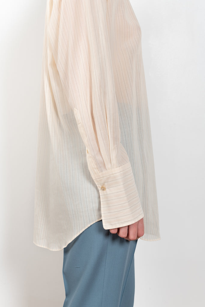 The Stripe Shirt by Auralee is a very fine and lightweight shirt with stripes in a sheer cottonvoile