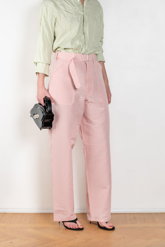 The Weather Pants by Auralee is a high waisted trouser with a stright wide leg and worker details