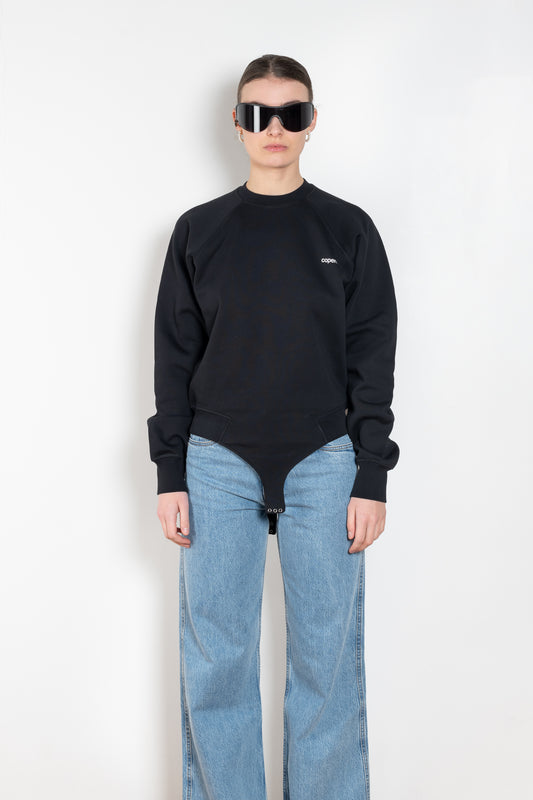 The Sweatshirt Body by Coperni is a signature crewneck sweater with a small slanted Coperni Logo on the front and body details