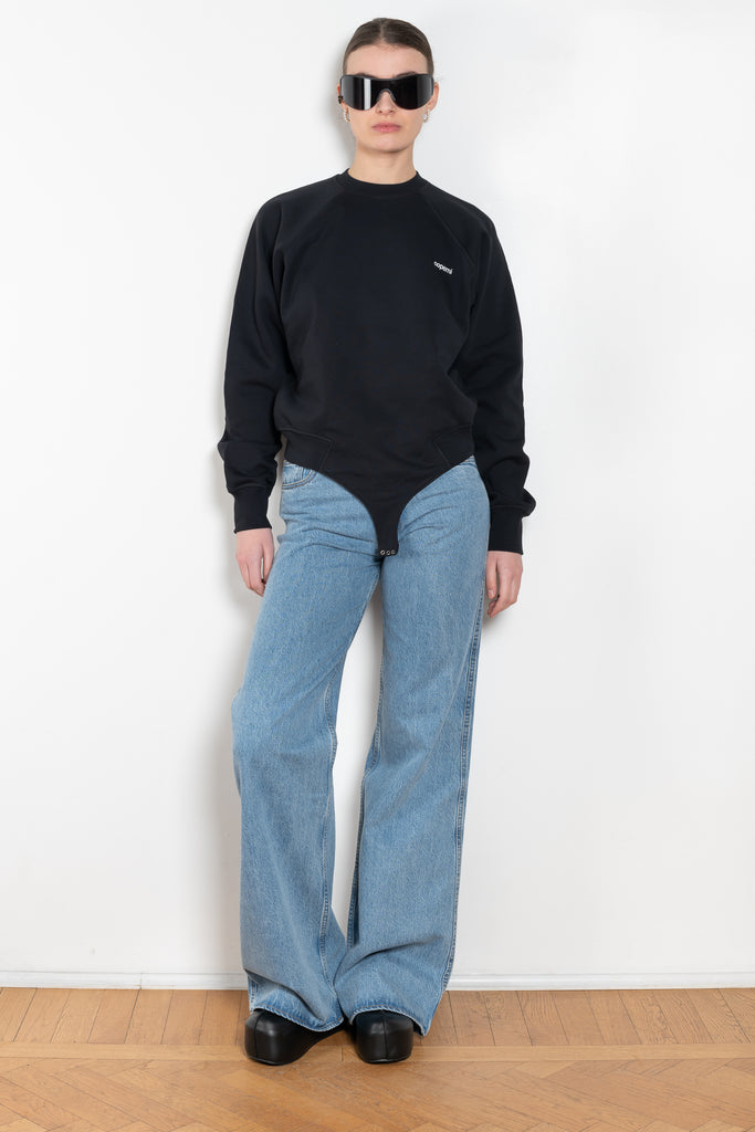 The Sweatshirt Body by Coperni is a signature crewneck sweater with a small slanted Coperni Logo on the front and body details