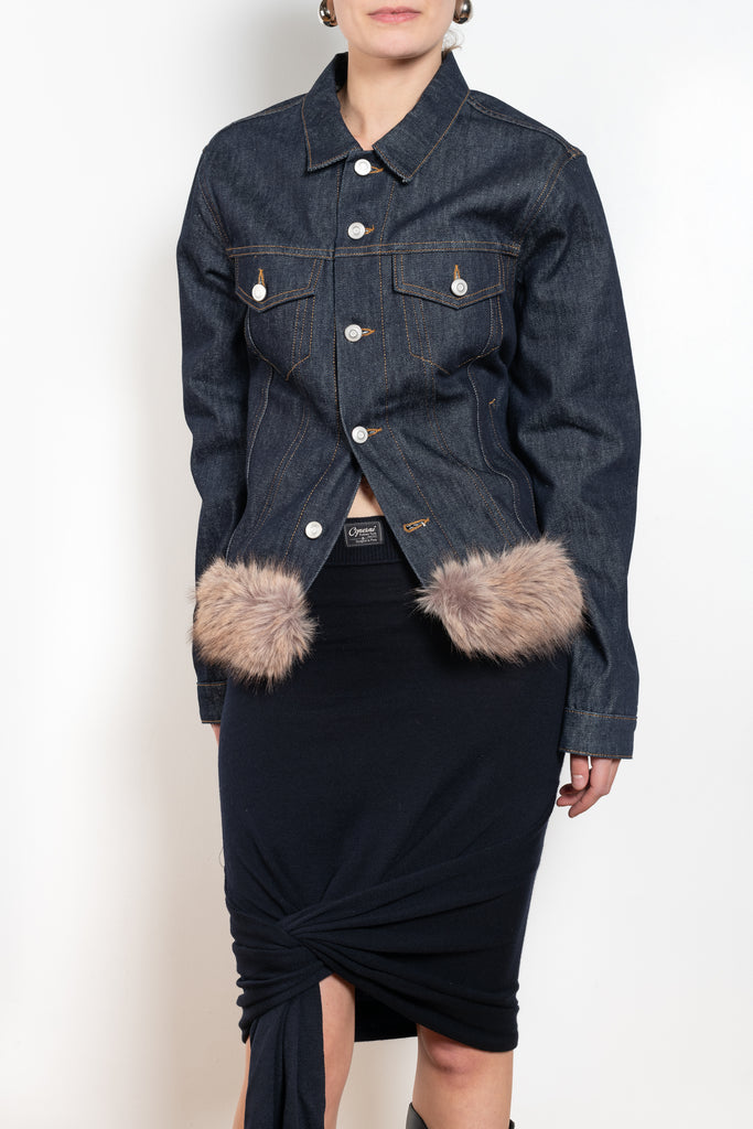 Faux Fur Hem Denim Jacket