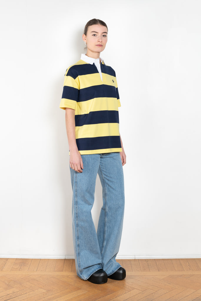 The Striped Polo Top by Coperni is a relaxed polo Tee with a big horizontal stripes