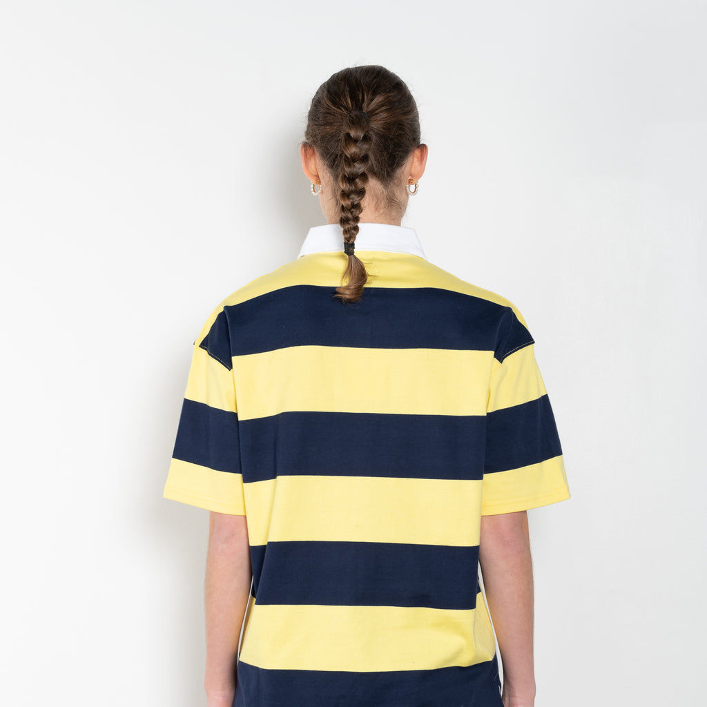 The Striped Polo Top by Coperni is a relaxed polo Tee with a big horizontal stripes