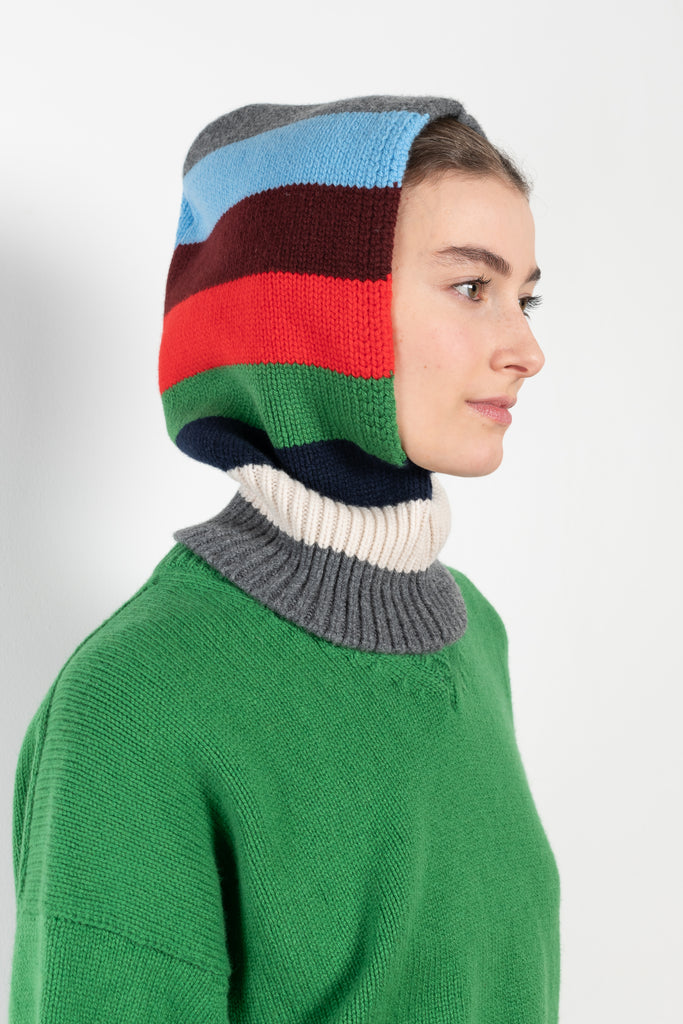 The Striped Hood by & DAUGHTER is a hand knit hood merging practicality with versatility