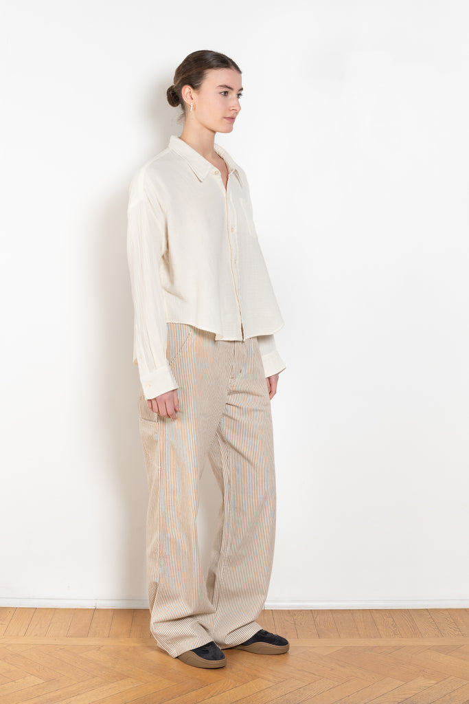 The Cropped Shirt By Denimist is a boxy loose cotton gauze button up shirt