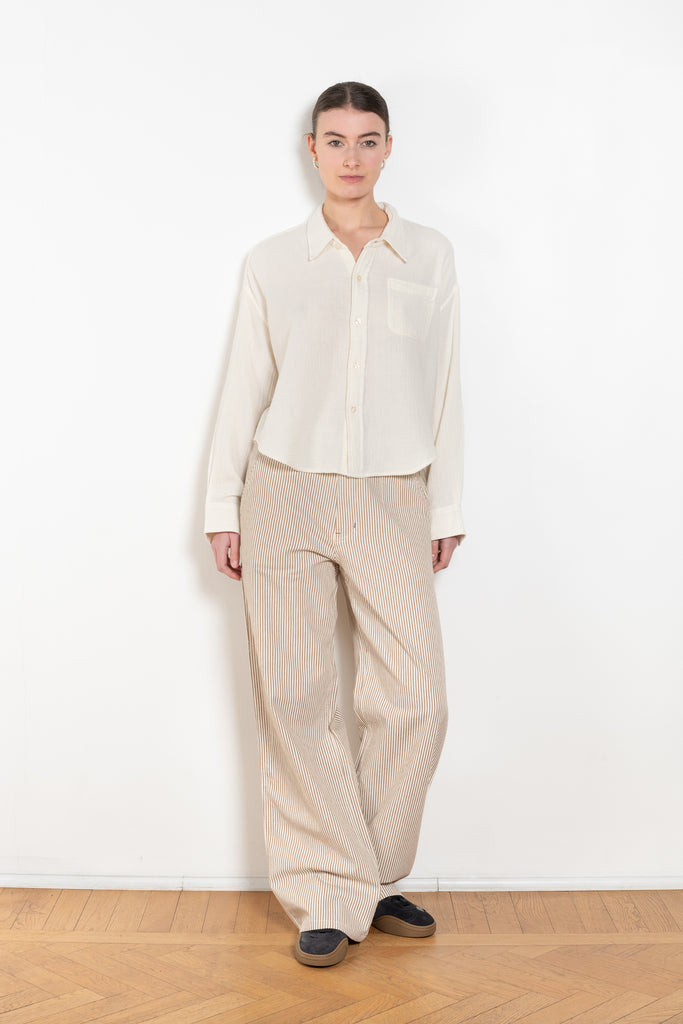 The Cropped Shirt By Denimist is a boxy loose cotton gauze button up shirt