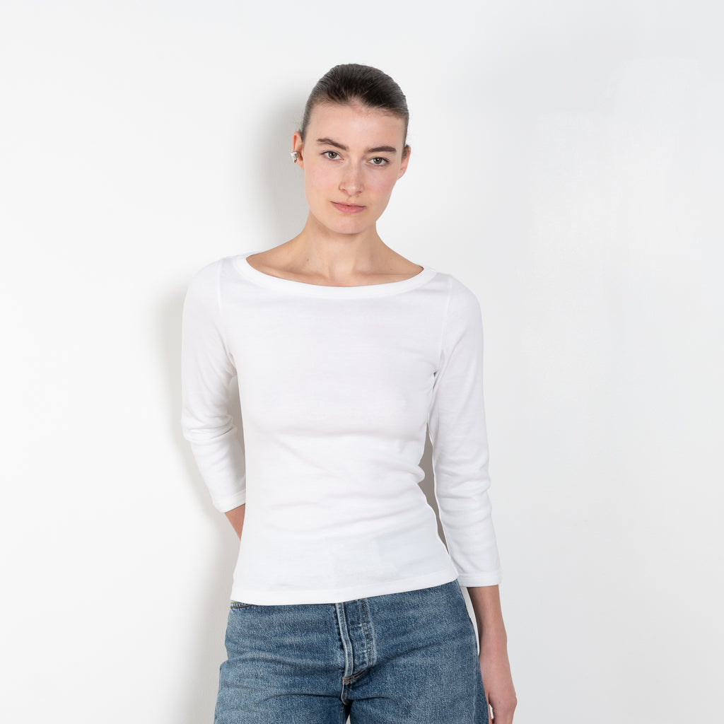 The Steffi Tee by Flore Flore is a classic boat neck tee with a 3/4 sleeve