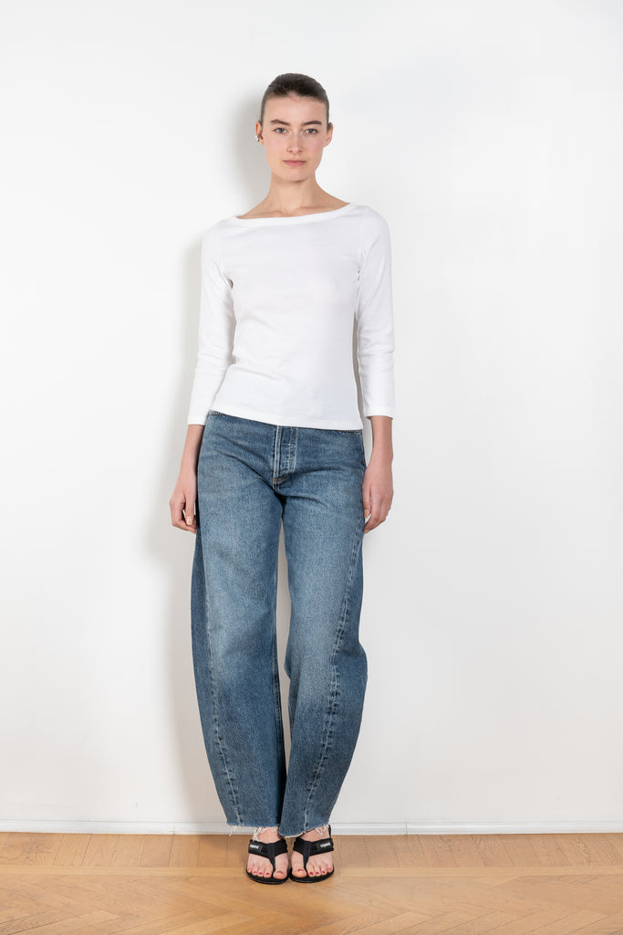 The Steffi Tee by Flore Flore is a classic boat neck tee with a 3/4 sleeve