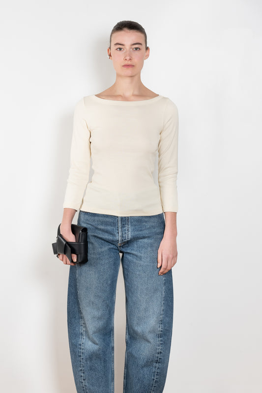 The Steffi Tee by Flore Flore is a classic boat neck tee with a 3/4 sleeve