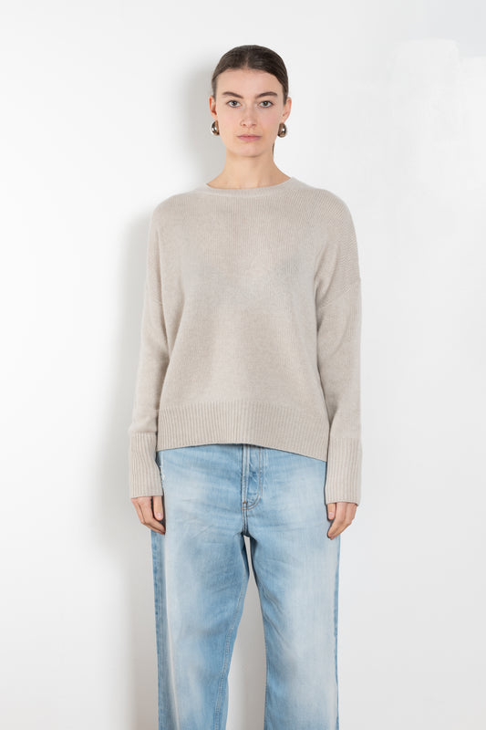 The Mila Sweater by Lisa Yang is a 7 gauge cashmere plain knit with dropped shoulders, side vents and longer back