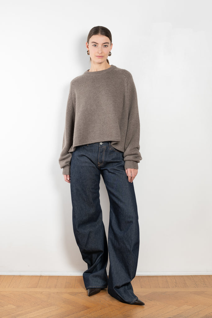 The Karine Sweater by Lisa Yang is a 5 gauge cashmere plain knit with a relaxed, cropped and boxy fit