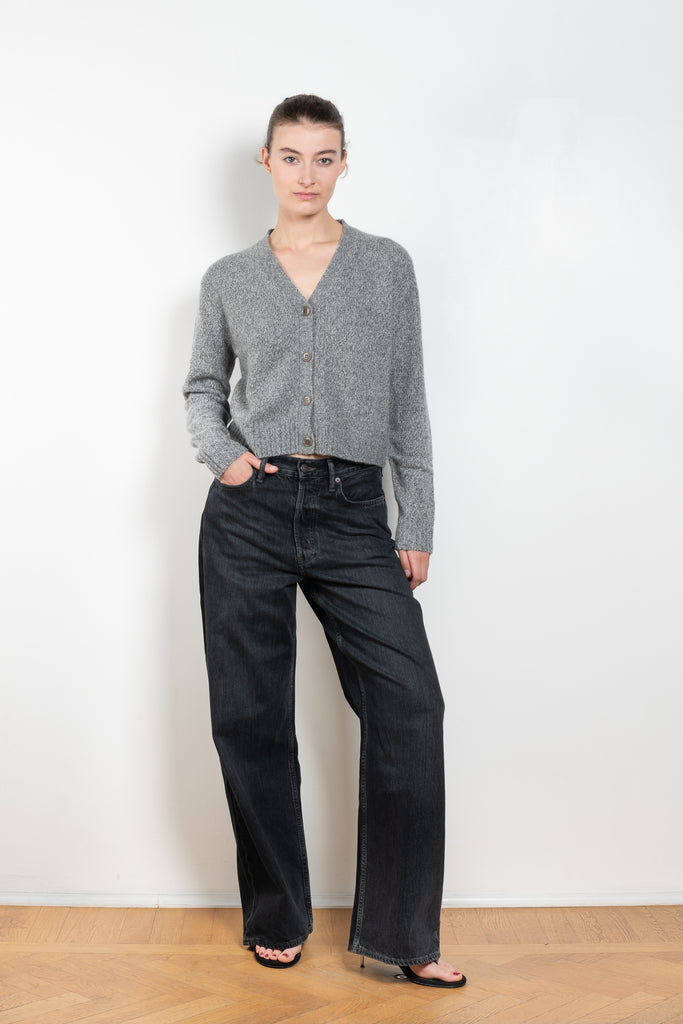 The Marionette Cardigan by Lisa Yang is a V-neck cardigan with a boxy fit in a soft textured cashmere silk