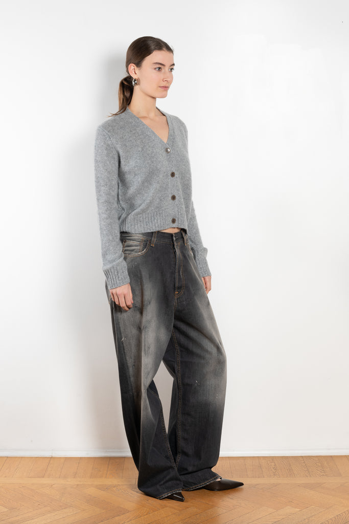 The Marionette Cardigan by Lisa Yang is a V-neck cardigan with a boxy fit in a soft textured cashmere silk blend