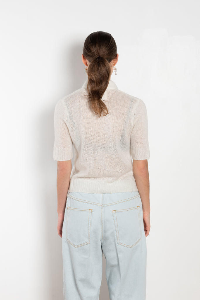 The Masy Sweater by Lisa Yang is a polo inspired knit with a boxy fit in a soft textured cashmere silk blend