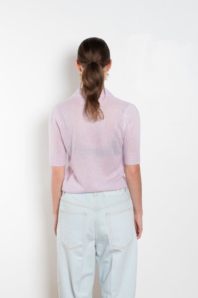 The Masy Sweater by Lisa Yang is a polo inspired knit with a boxy fit in a soft textured cashmere silk blend