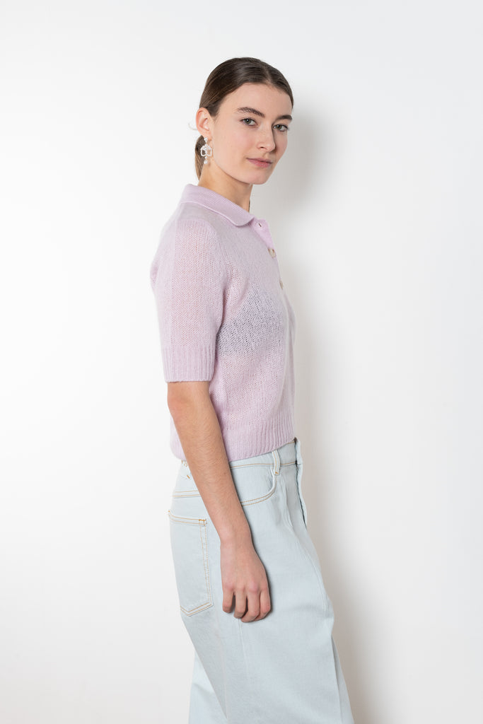 The Masy Sweater by Lisa Yang is a polo inspired knit with a boxy fit in a soft textured cashmere silk blend