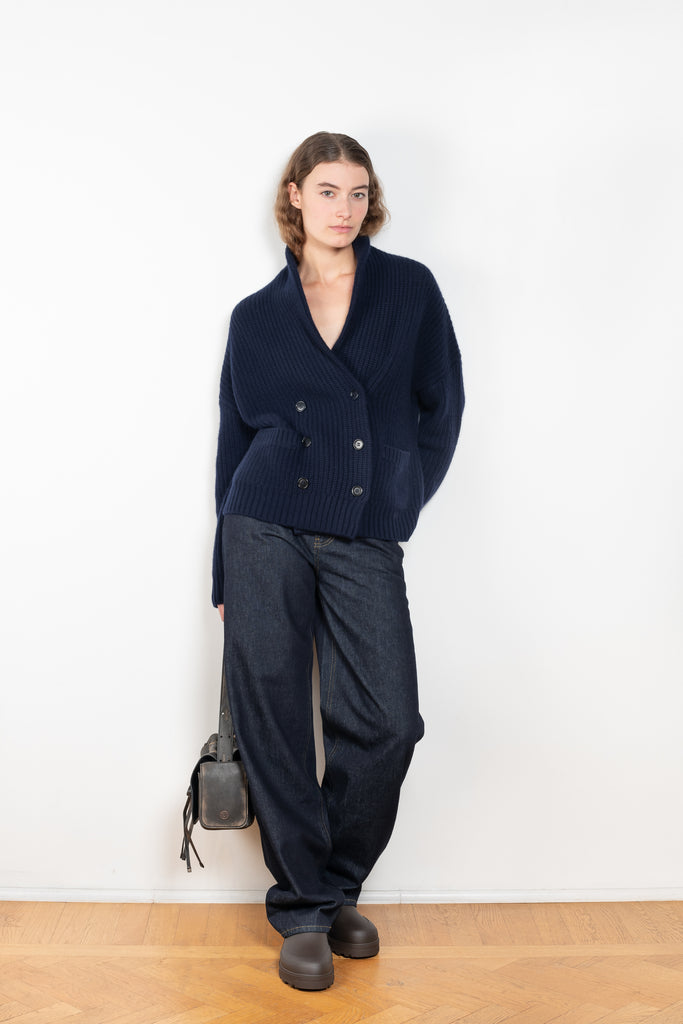 The Annalike Cardigan Jacket by Lisa Yang is a cardigan vest in a fisherman ribbed cashmere with a shawl-neck collar