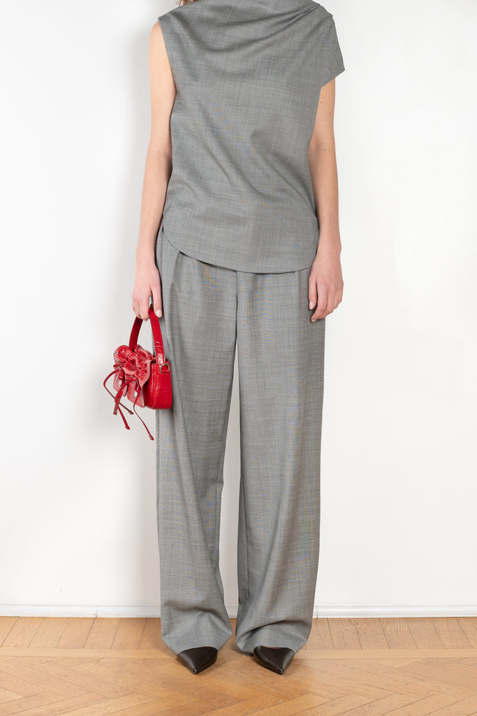 The Cove Trouser by Loulou Studio are relaxed suiting paints in a soft virgin chambray wool that sit on the waist