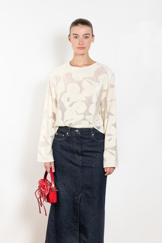 The Ophelia Top by Loulou Studio is an elegant top with wide sleeves in a velvet floral devore