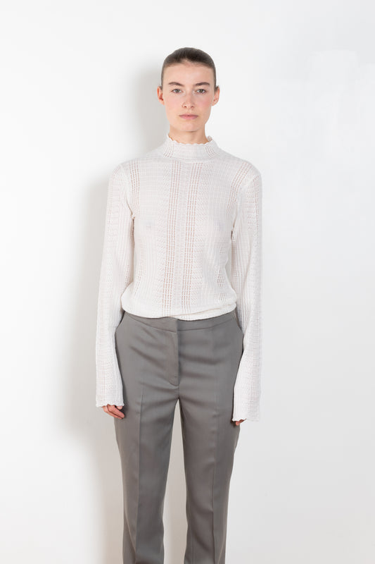 The Orion Lace Top by Loulou Studio is a thin wool & cashmere top in a delicate lace knit 