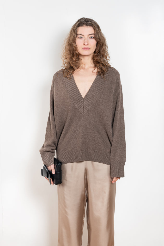 The Sage Sweater by Loulou Studio is an oversized sweater with an ample fit, a deep V, dropped shoulders