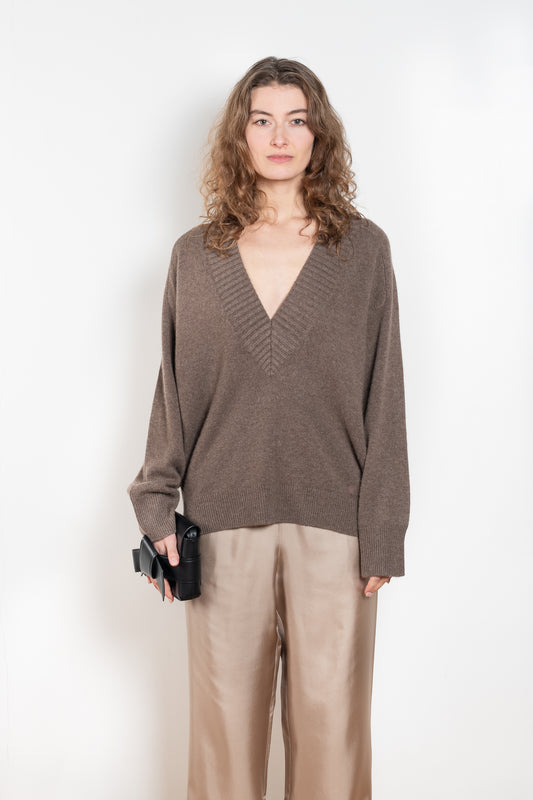 The Sage Sweater by Loulou Studio is an oversized sweater with an ample fit, a deep V, dropped shoulders