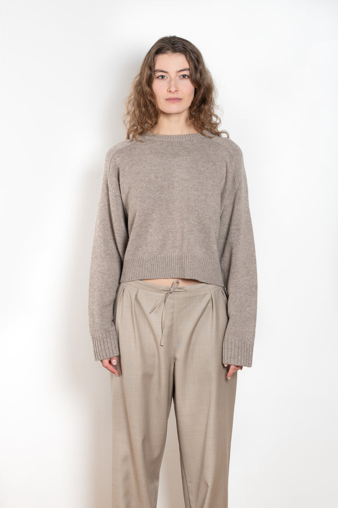 The Bruzzi Sweater by Loulou Studio is an round neck sweater with an ample cropped fit in a wool and cashmere blend