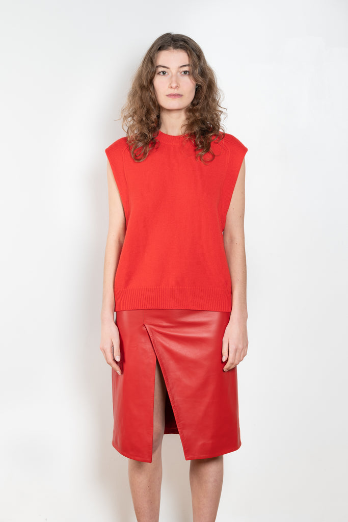 The Mari Top by Loulou Studio has is a sleeveless top in a deep red in cashmere