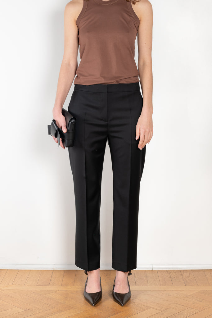 The Sofe Trouser by Loulou Studio are cropped pants with a straight fit in a soft virgin chambray wool