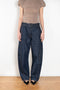 The Belted Loose Denim by Magda Butrym are loose-fit navy denim pants with a wide leg