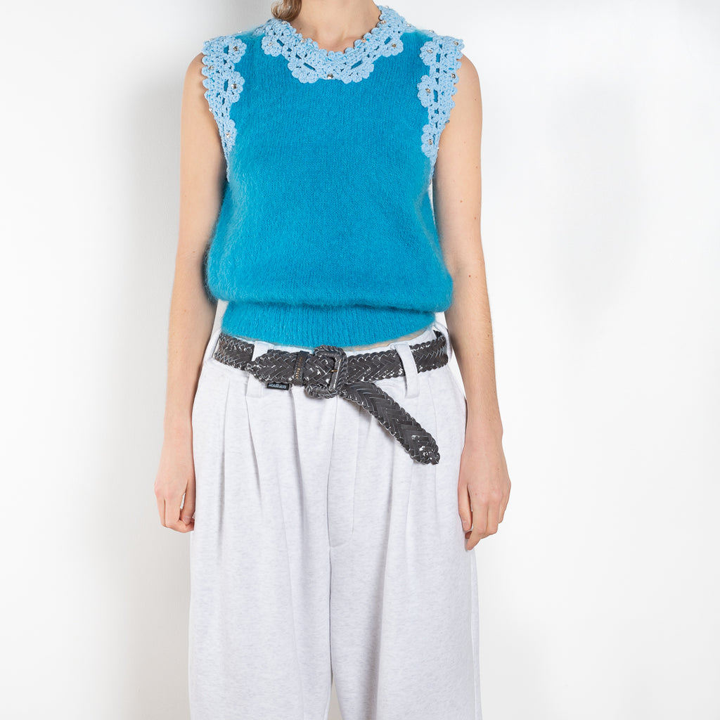 The Leather Belt by Meryll Rogge is a signature braided belt with assymetrical length detailing